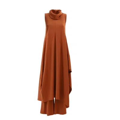 Julia Allert Yellow / Orange Two-piece Set Knit Dress And Pants Terracotta In Yellow/orange