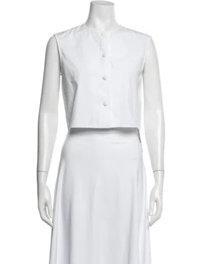 Pre-owned Julia Amory Crew Neck Sleeveless Button-up Top In White