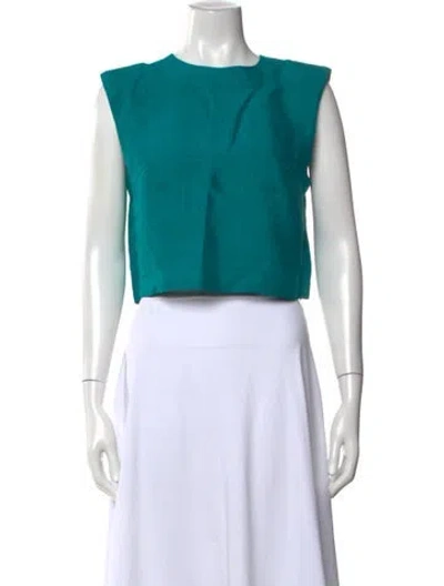 Pre-owned Julia Amory Crew Neck Sleeveless Crop Top In Green