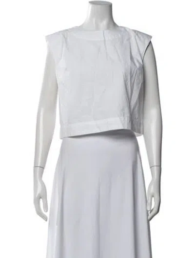 Pre-owned Julia Amory Crew Neck Sleeveless Crop Top In White