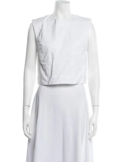 Pre-owned Julia Amory Crew Neck Sleeveless Crop Top In White