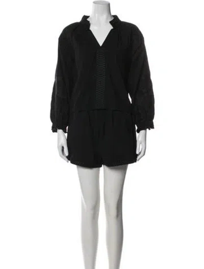 Pre-owned Julia Amory Embroidered Accent Short Set In Black