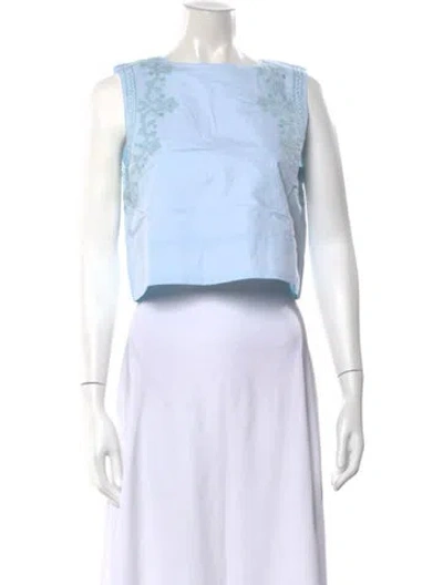 Pre-owned Julia Amory Floral Print Crew Neck Crop Top In Blue