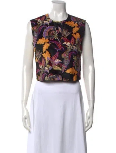 Pre-owned Julia Amory Floral Print Crew Neck Top In Black
