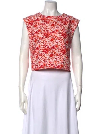 Pre-owned Julia Amory Floral Print Crew Neck Top In Red