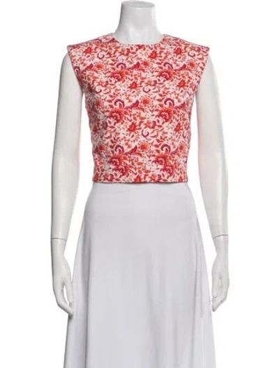 Pre-owned Julia Amory Floral Print Crew Neck Top In White