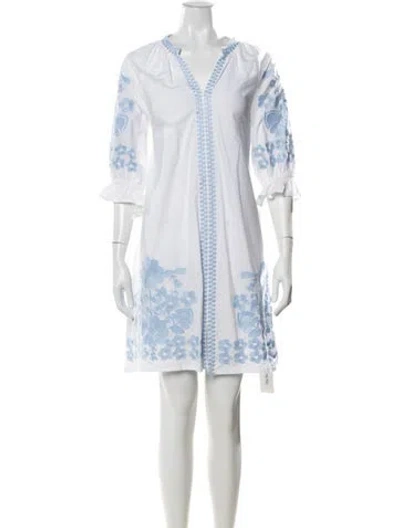 Pre-owned Julia Amory Floral Print Knee-length Dress In Blue/white