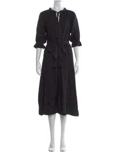 Pre-owned Julia Amory Floral Print Long Dress In Black
