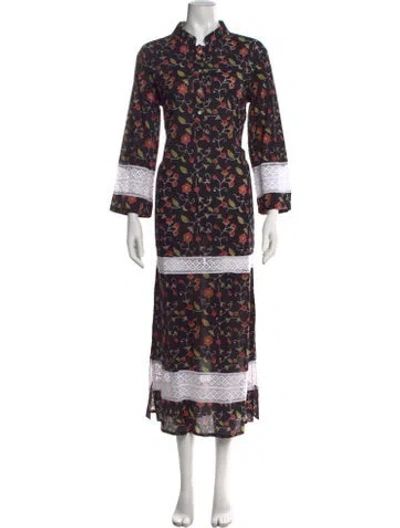 Pre-owned Julia Amory Floral Print Long Dress In Black