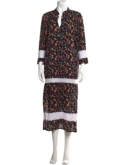 Pre-owned Julia Amory Floral Print Long Dress In Black
