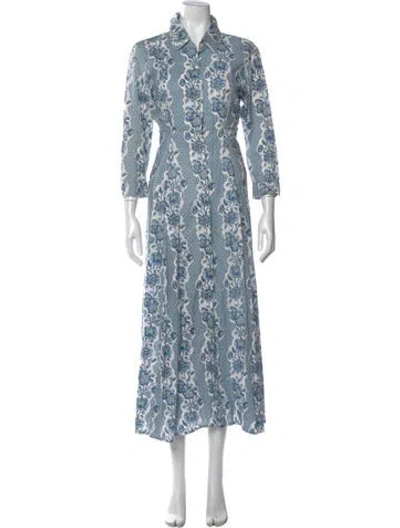 Pre-owned Julia Amory Floral Print Long Dress In Blue