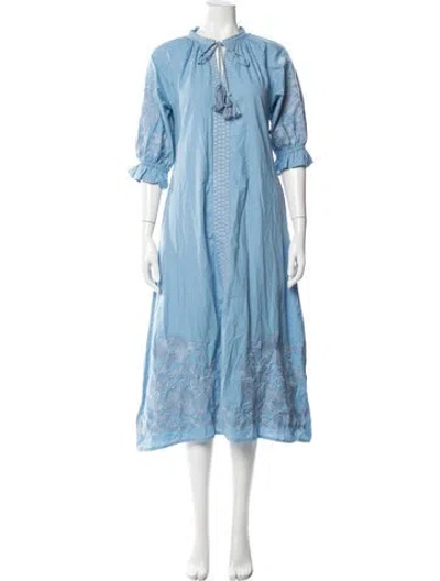 Pre-owned Julia Amory Floral Print Long Dress In Blue