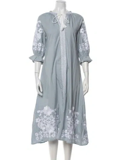 Pre-owned Julia Amory Floral Print Long Dress In Blue
