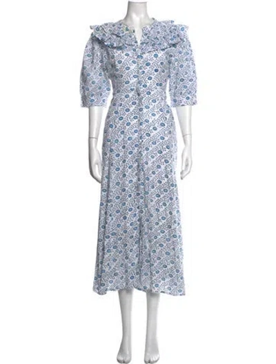 Pre-owned Julia Amory Floral Print Long Dress In Blue/white