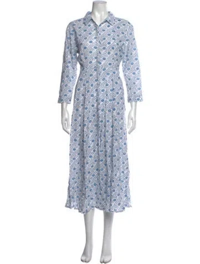 Pre-owned Julia Amory Floral Print Long Dress In Blue/white