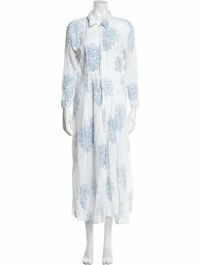 Pre-owned Julia Amory Floral Print Long Dress In Blue/white