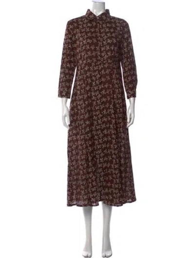 Pre-owned Julia Amory Floral Print Long Dress In Brown