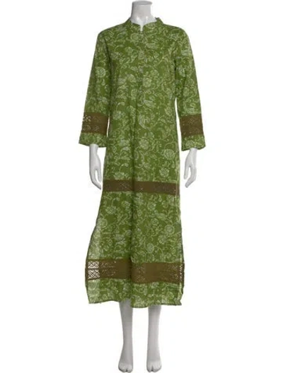 Pre-owned Julia Amory Floral Print Long Dress In Green