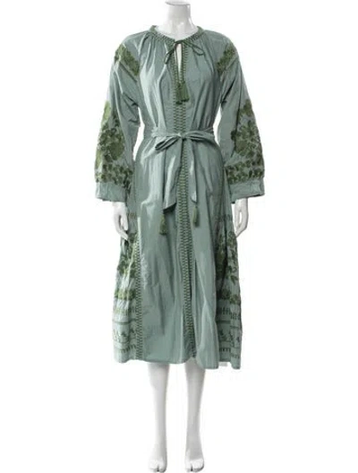 Pre-owned Julia Amory Floral Print Long Dress In Green