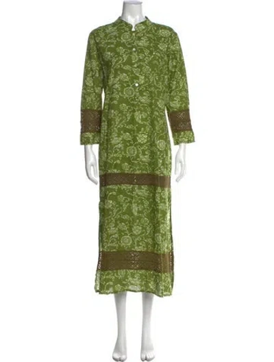 Pre-owned Julia Amory Floral Print Long Dress In Green
