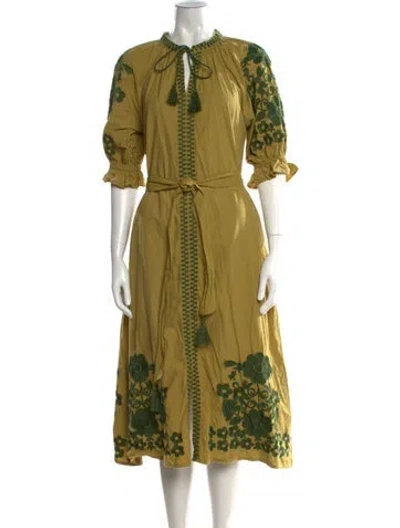 Pre-owned Julia Amory Floral Print Long Dress In Green