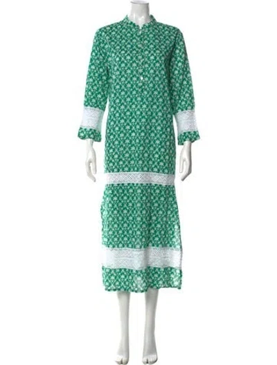 Pre-owned Julia Amory Floral Print Long Dress In Green