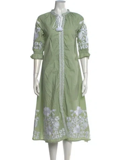 Pre-owned Julia Amory Floral Print Long Dress In Green