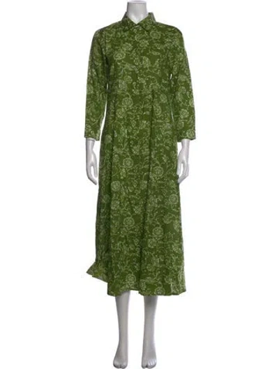 Pre-owned Julia Amory Floral Print Long Dress In Green