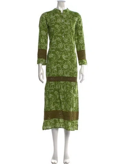 Pre-owned Julia Amory Floral Print Long Dress In Green