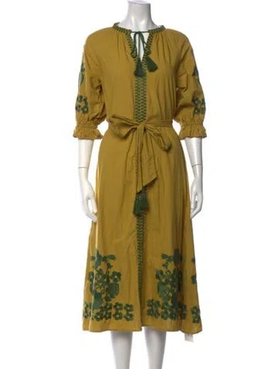 Pre-owned Julia Amory Floral Print Long Dress In Green