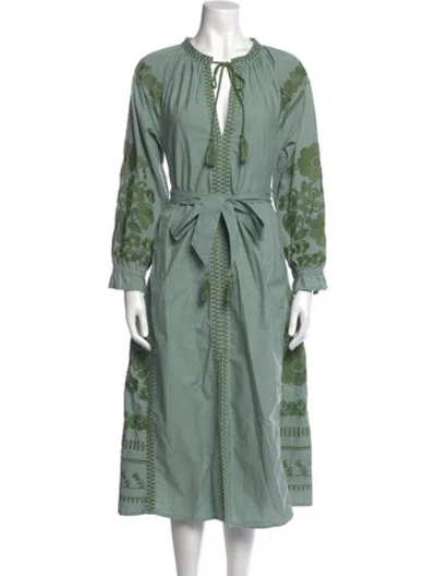 Pre-owned Julia Amory Floral Print Long Dress In Green
