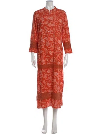 Pre-owned Julia Amory Floral Print Long Dress In Orange