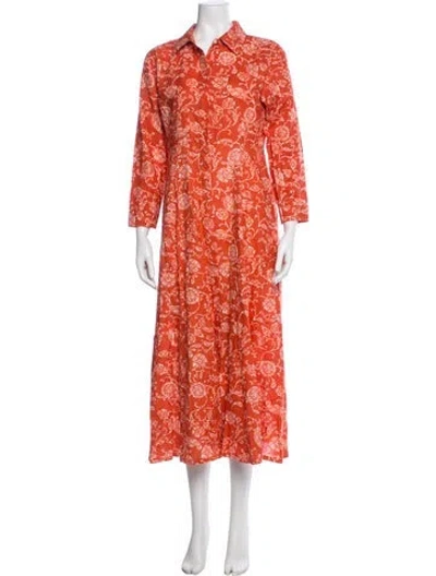 Pre-owned Julia Amory Floral Print Long Dress In Orange