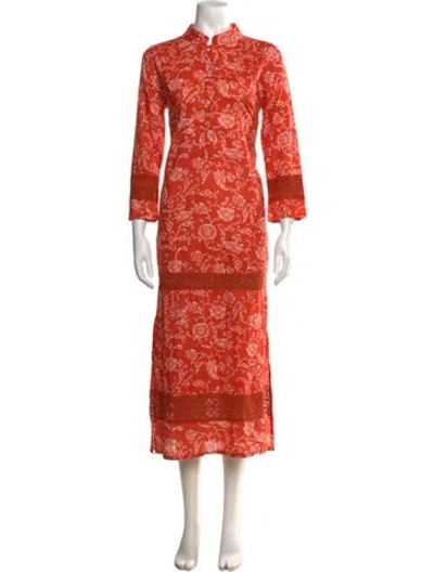 Pre-owned Julia Amory Floral Print Long Dress In Orange