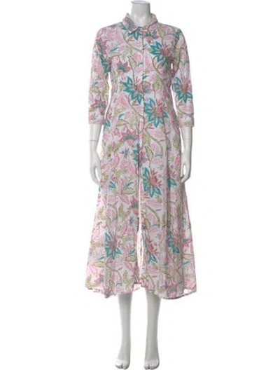 Pre-owned Julia Amory Floral Print Long Dress In Pink