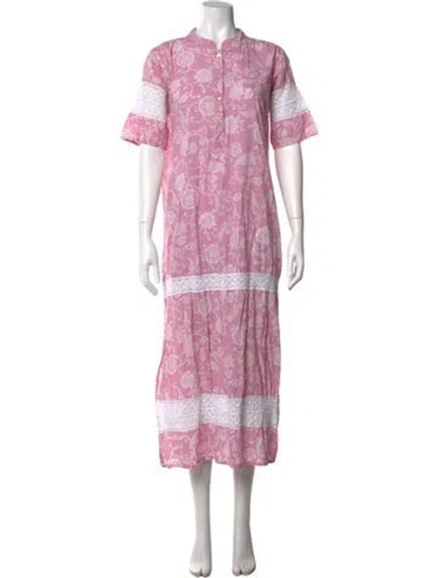 Pre-owned Julia Amory Floral Print Long Dress In Pink