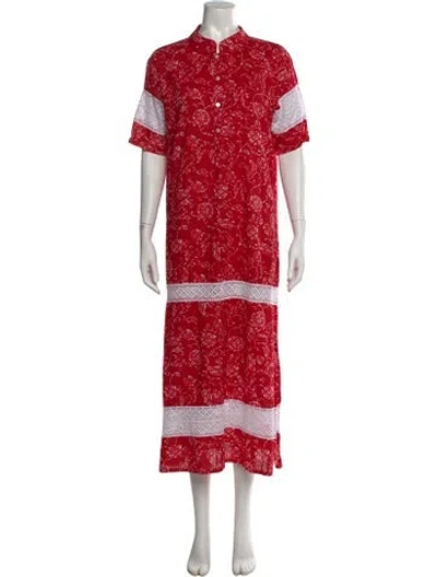 Pre-owned Julia Amory Floral Print Long Dress In Red