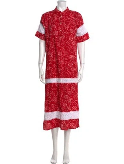 Pre-owned Julia Amory Floral Print Long Dress In Red