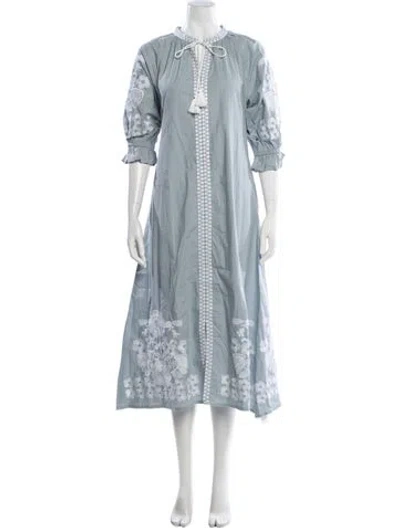 Pre-owned Julia Amory Floral Print Long Dress W/ Tags In Blue