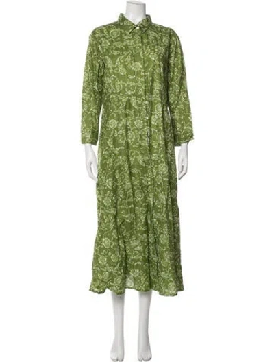 Pre-owned Julia Amory Floral Print Long Dress W/ Tags In Green