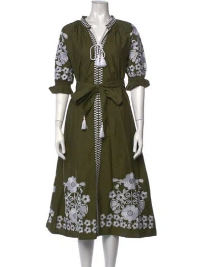 Pre-owned Julia Amory Floral Print Long Dress W/ Tags In Green