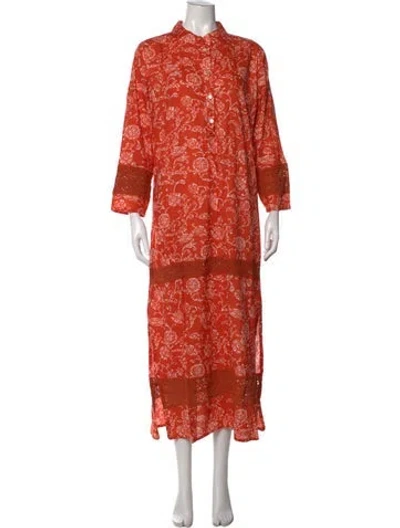 Pre-owned Julia Amory Floral Print Long Dress W/ Tags In Orange