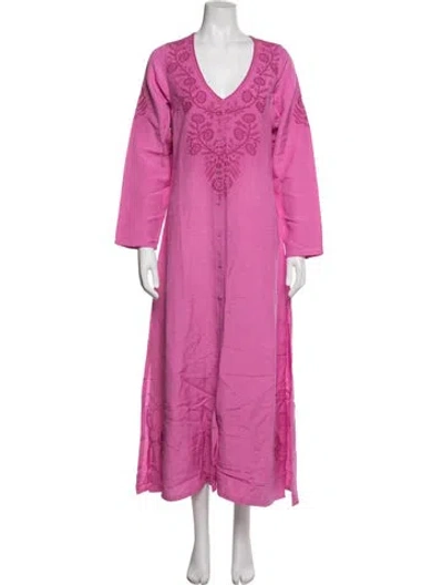 Pre-owned Julia Amory Floral Print Long Dress W/ Tags In Pink