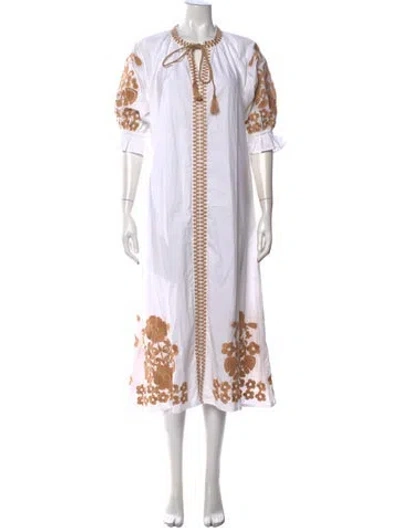 Pre-owned Julia Amory Floral Print Long Dress In White