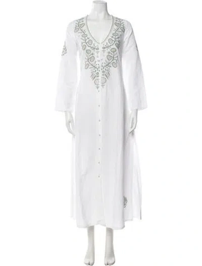Pre-owned Julia Amory Floral Print Long Dress In White