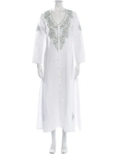 Pre-owned Julia Amory Floral Print Long Dress In White