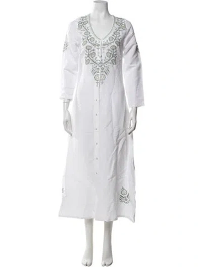 Pre-owned Julia Amory Floral Print Long Dress In White