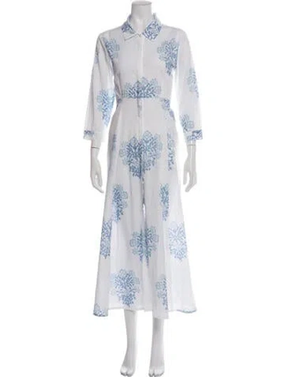 Pre-owned Julia Amory Floral Print Long Dress In White