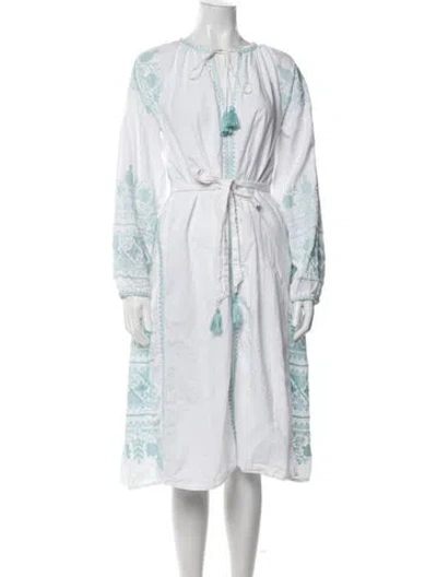 Pre-owned Julia Amory Floral Print Long Dress In White