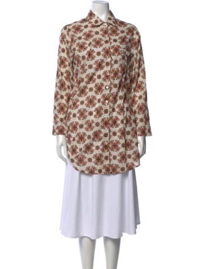 Pre-owned Julia Amory Floral Print Long Sleeve Button-up Top In Multi